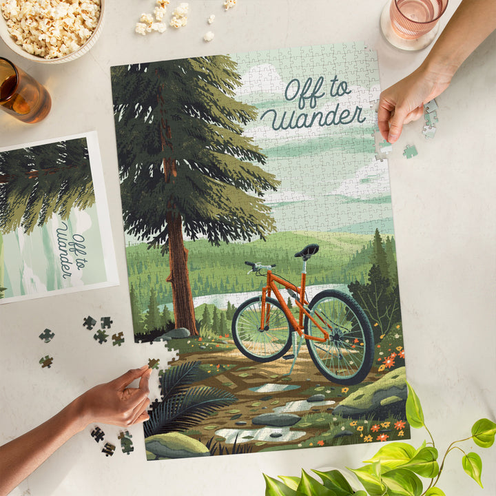 Off To Wander, Cycling with Hills, Evergreens, 1000 Piece Jigsaw Puzzle