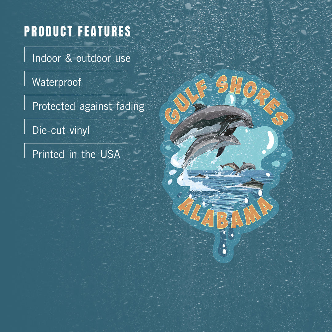 Gulf Shores, Alabama, Dolphins Jumping, Contour, Lantern Press Artwork, Vinyl Sticker