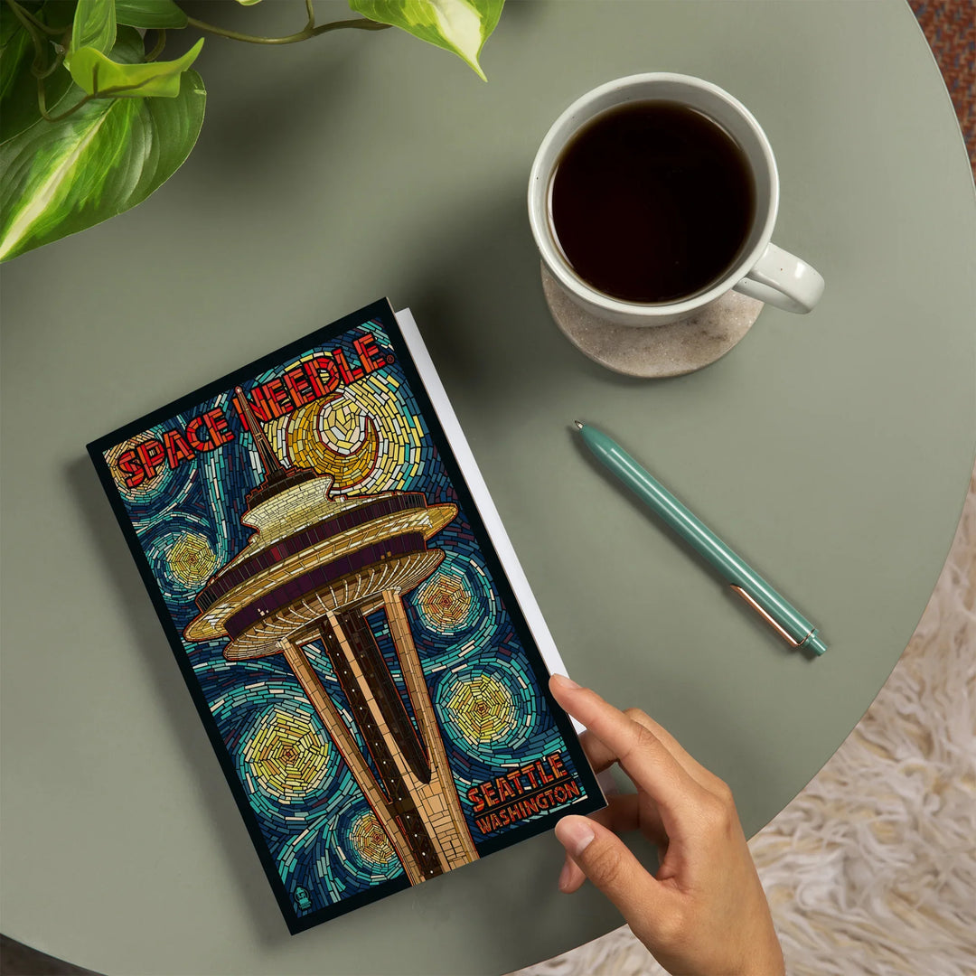 Lined 6x9 Journal, Seattle, Washington, Space Needle Mosaic, Lay Flat, 193 Pages, FSC paper