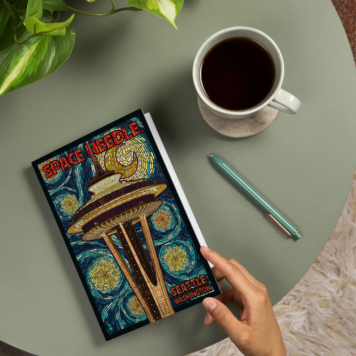 Lined 6x9 Journal, Seattle, Washington, Space Needle Mosaic, Lay Flat, 193 Pages, FSC paper