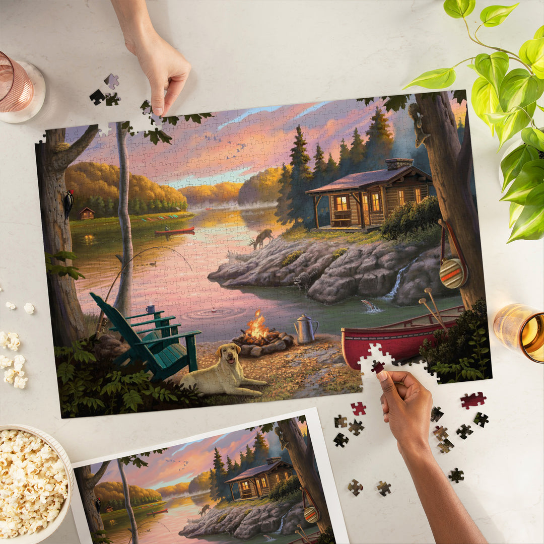 Lake Living, Cabin in Woods, Jigsaw Puzzle
