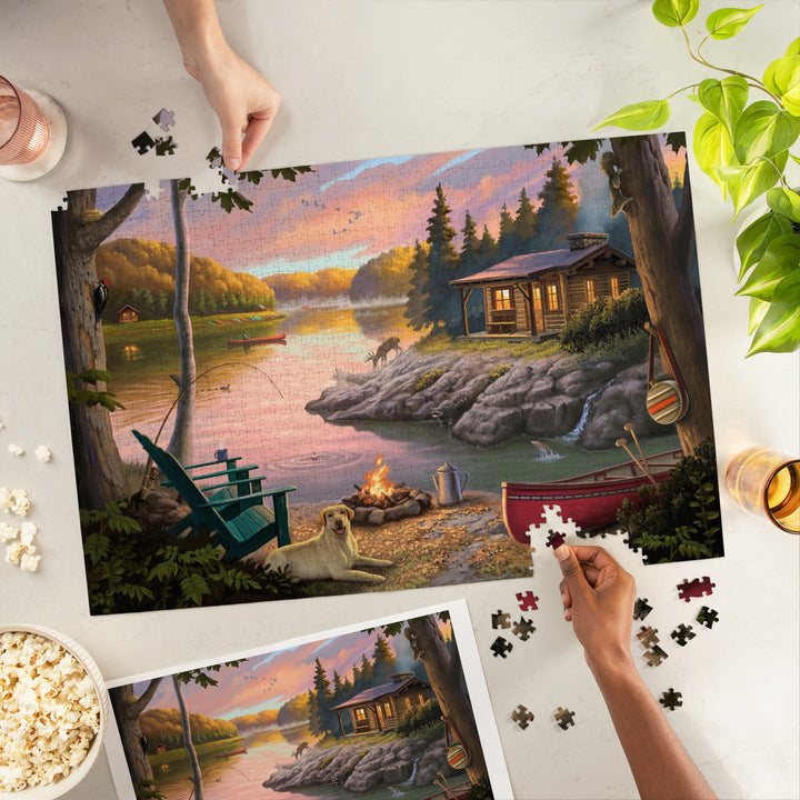 Lake Living, Cabin in Woods, Jigsaw Puzzle