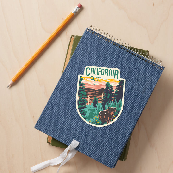 California, Explorer Series, Bear, Contour, Vinyl Sticker - Lantern Press