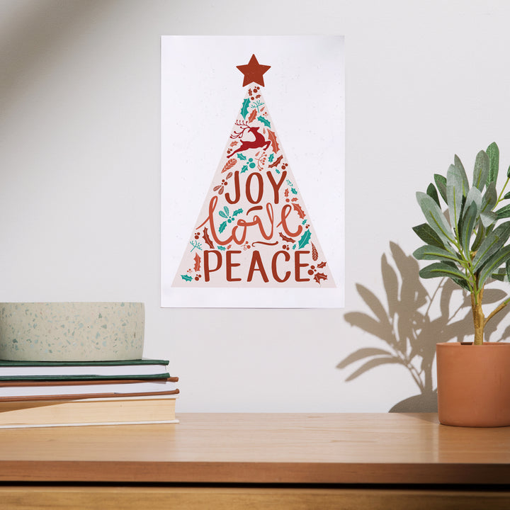 Joy Love Peace, Christmas Tree, Art & Giclee Prints - Lantern Press