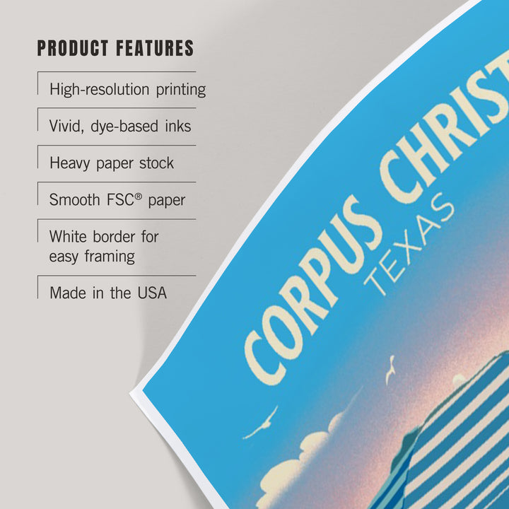 Corpus Christi, Texas, Lithograph, Beach Umbrella and Chair, Art & Giclee Prints