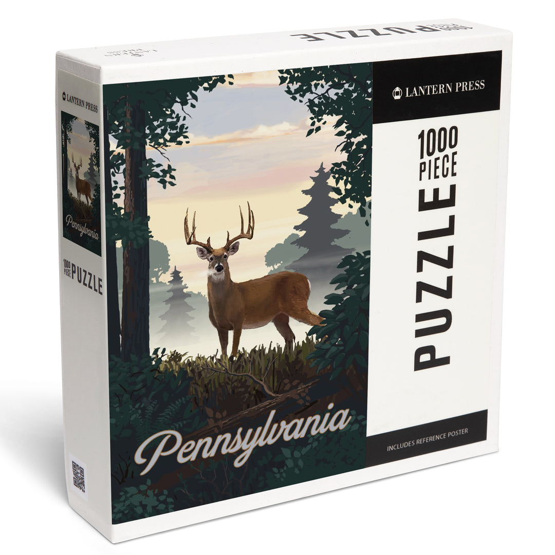 Pennsylvania, Painterly, Deer and Sunrise, 1000 Piece Jigsaw Puzzle