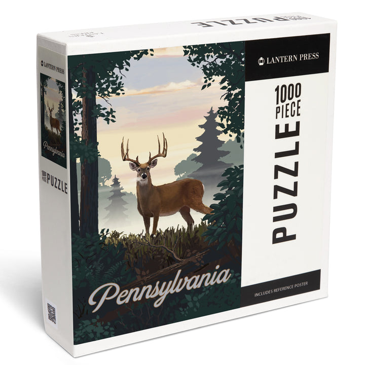 Pennsylvania, Painterly, Deer and Sunrise, 1000 Piece Jigsaw Puzzle