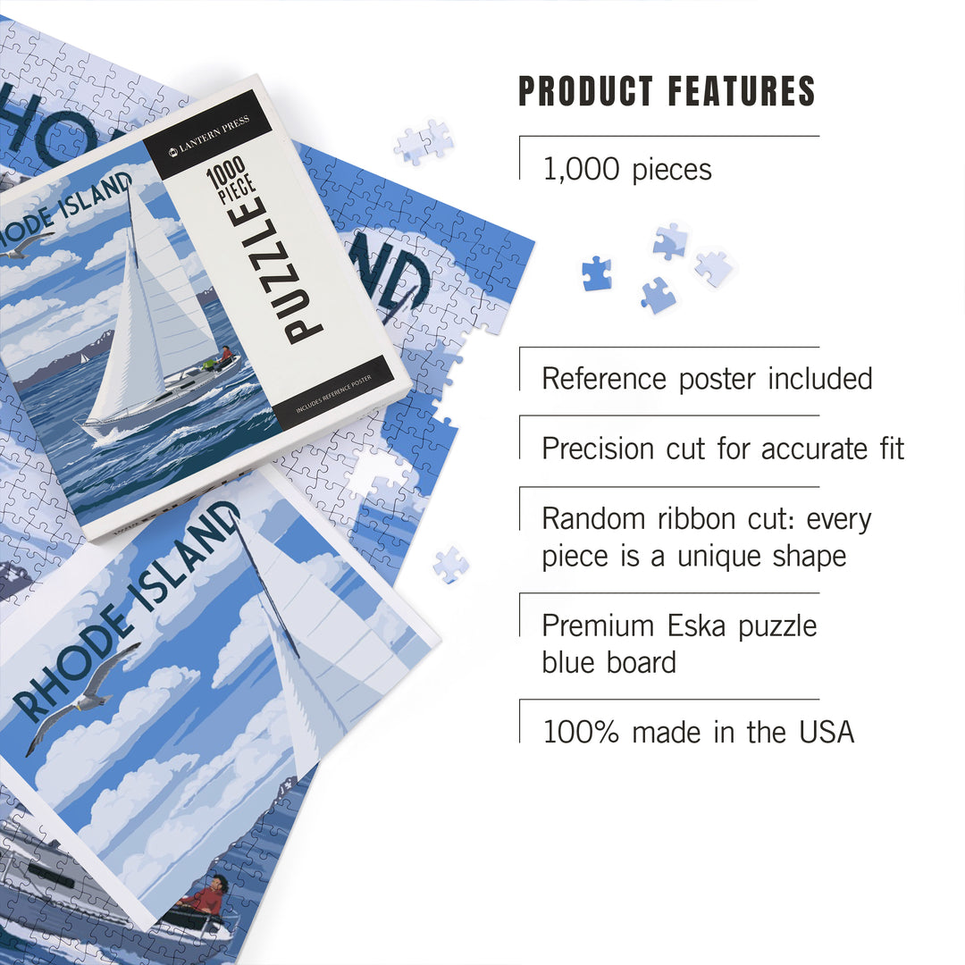 Rhode Island, Painterly, Sloop Sailboat and Lake, 1000 Piece Jigsaw Puzzle