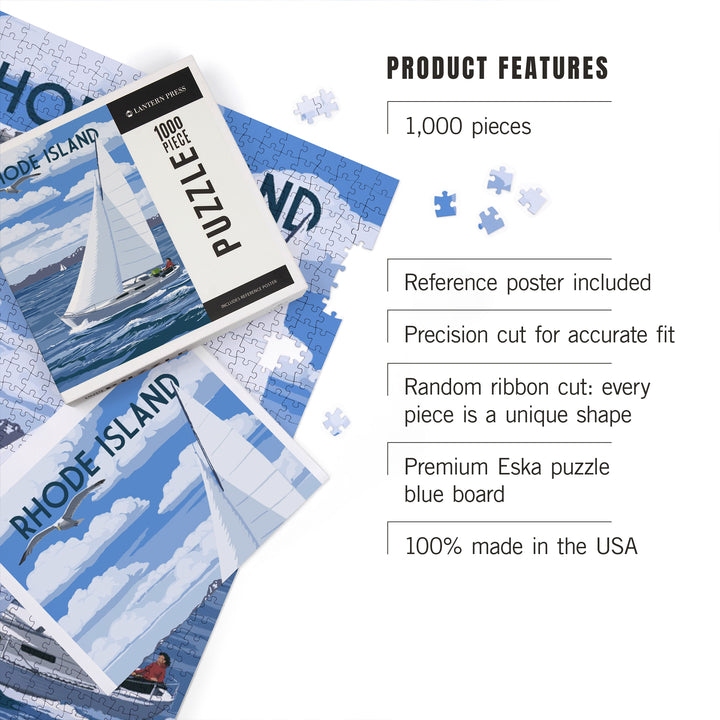 Rhode Island, Painterly, Sloop Sailboat and Lake, 1000 Piece Jigsaw Puzzle