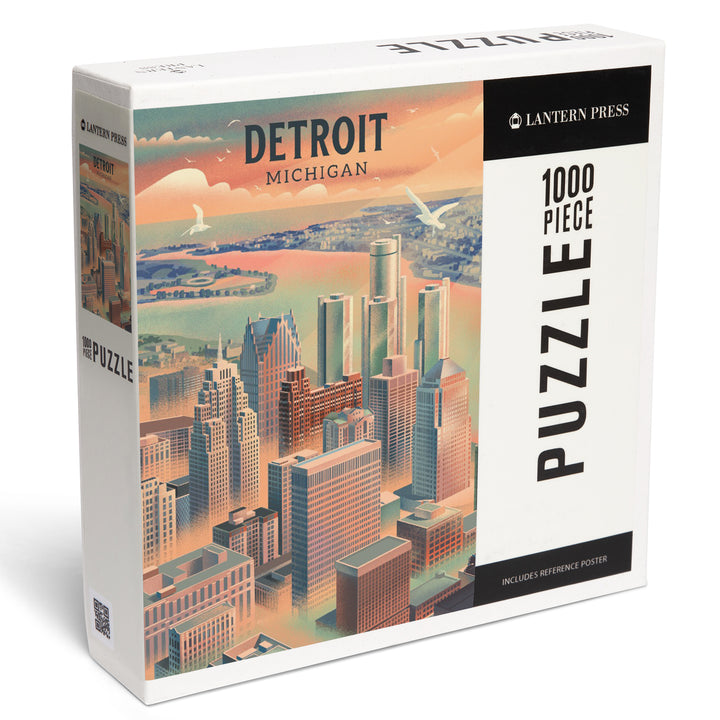 Detroit, Michigan, Lithograph City Series, 1000 Piece Jigsaw Puzzle
