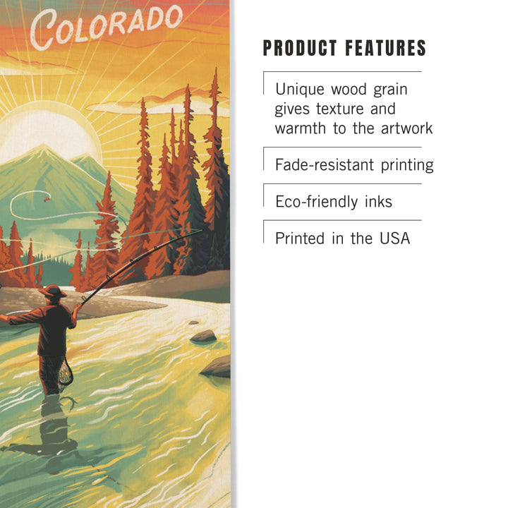 Colorado, This is Living, Fishing with Mountain, Wood Signs and Postcards - Lantern Press