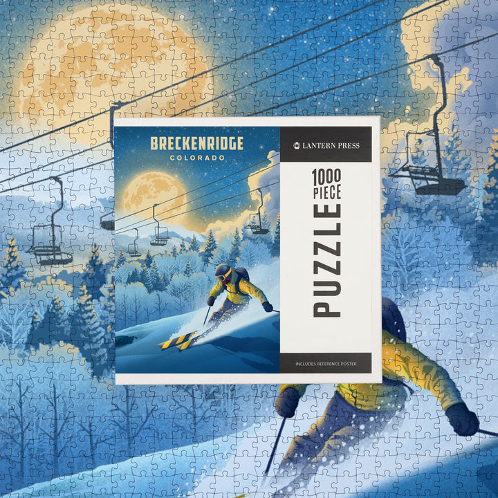 Breckenridge, Colorado, Night Ski, Lithograph, Jigsaw Puzzle