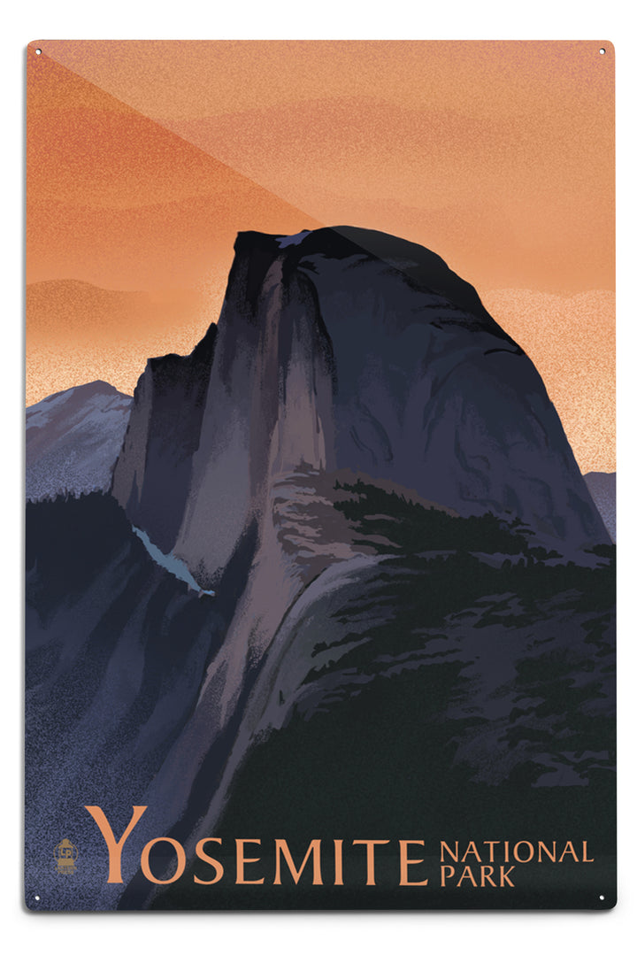 Yosemite National Park, California, Half Dome, Orange Sky, Lithograph, Metal Signs