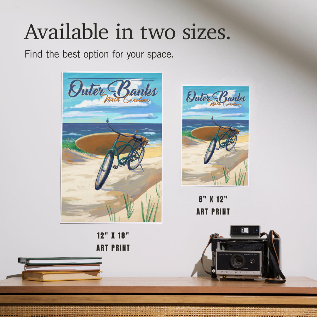 Outer Banks, North Carolina, Beach Cruiser on Beach, Art & Giclee Prints