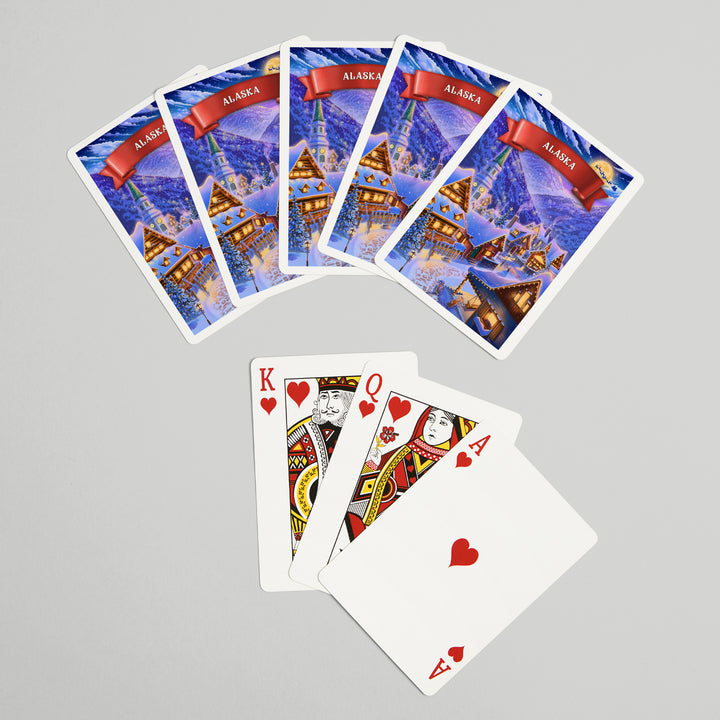 Playing Cards, Alaska, Sleepy Winter Village, 52 Card Deck with Jokers in Box, Unique Art