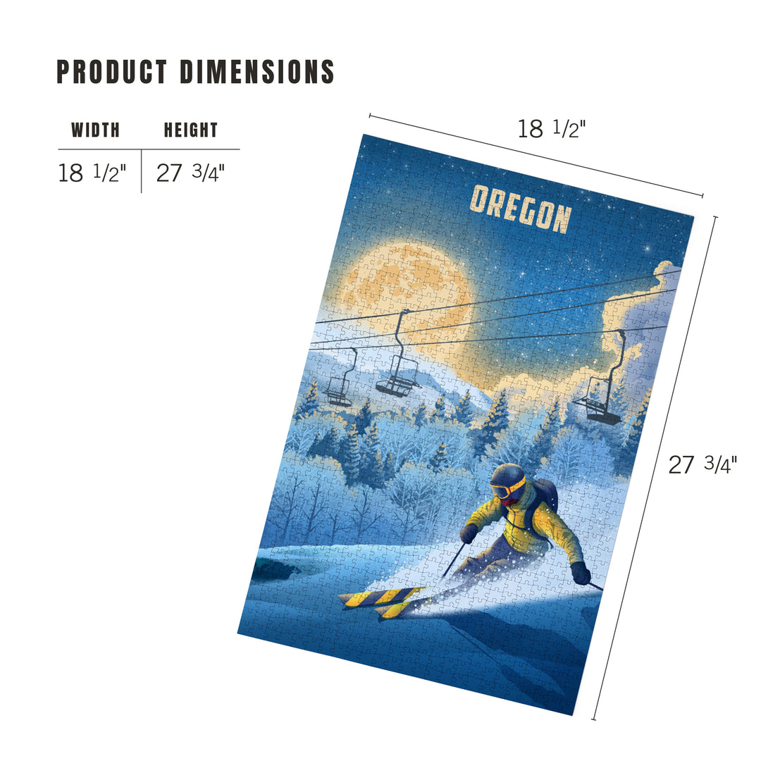 Oregon, Lithograph, Night Ski, 1000 Piece Jigsaw Puzzle