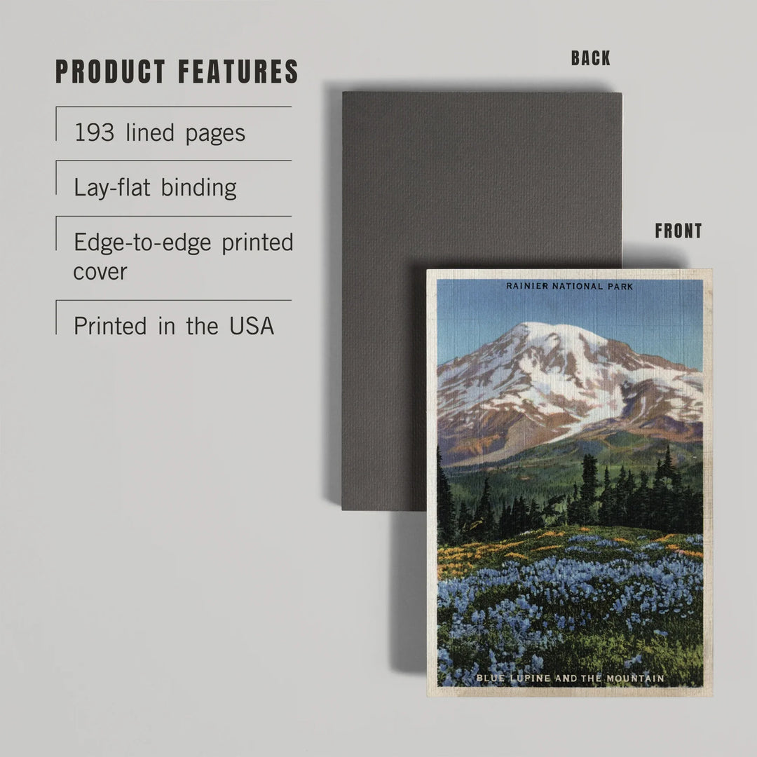 Lined 6x9 Journal, Rainier National Park, WA, View of Mt. Rainier, Blue Lupine Blooming, Lay Flat, 193 Pages, FSC paper