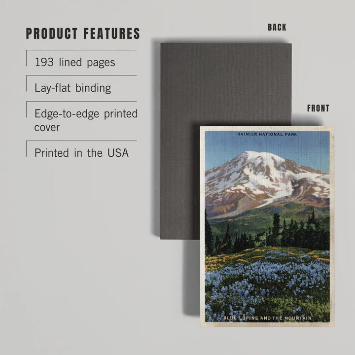 Lined 6x9 Journal, Rainier National Park, WA, View of Mt. Rainier, Blue Lupine Blooming, Lay Flat, 193 Pages, FSC paper