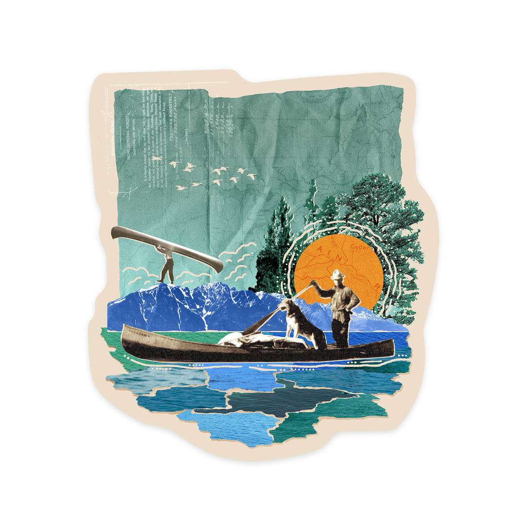 Retro Collage, Canoe, Vinyl Sticker