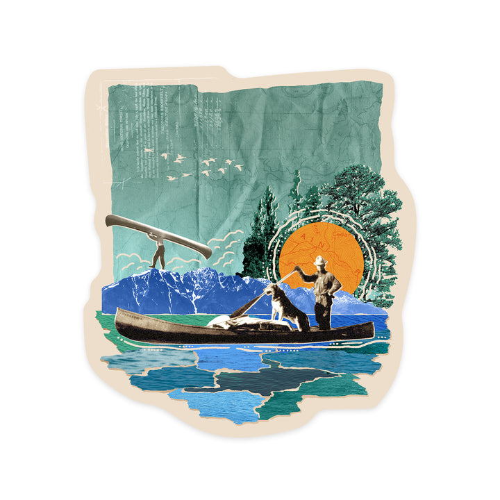 Retro Collage, Canoe, Vinyl Sticker