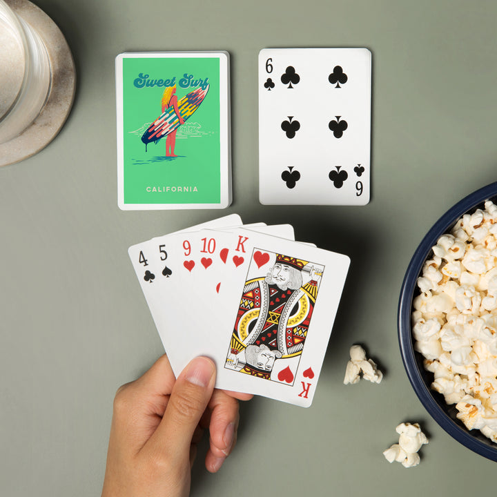 Playing Cards, California, Sweet Relief Collection, Surfer Girl with Surfboard, 52 Card Deck with Jokers in Box, Unique Art