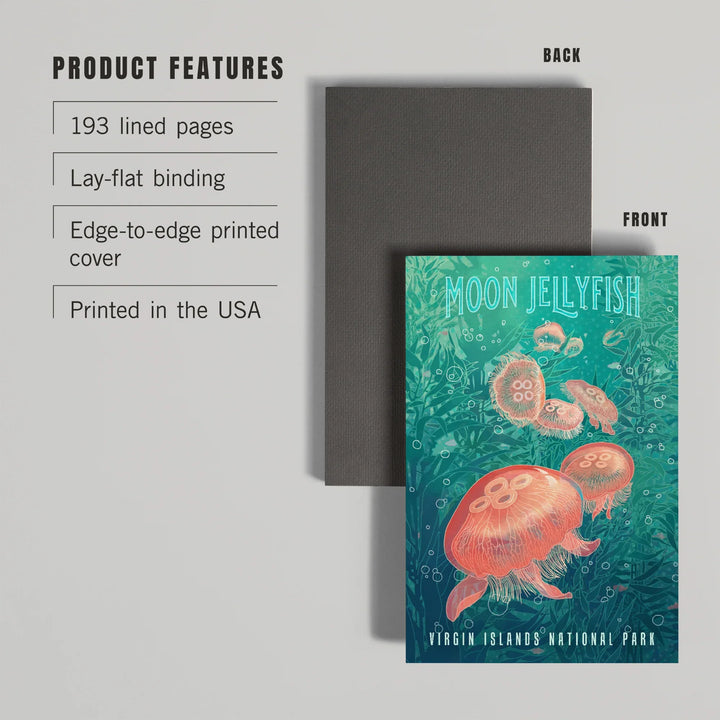 Lined 6x9 Journal, Virgin Islands National Park, Fluid Linework, Moon Jellyfish, Lay Flat, 193 Pages, FSC paper