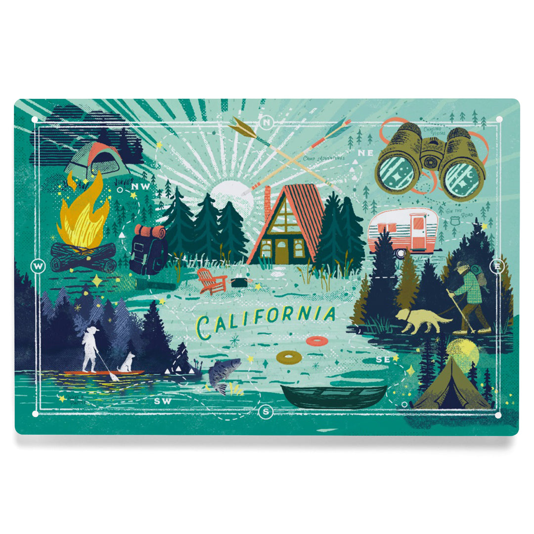 California, Lake Life Series, Collage, Landscape with Trees, Metal Signs - Lantern Press