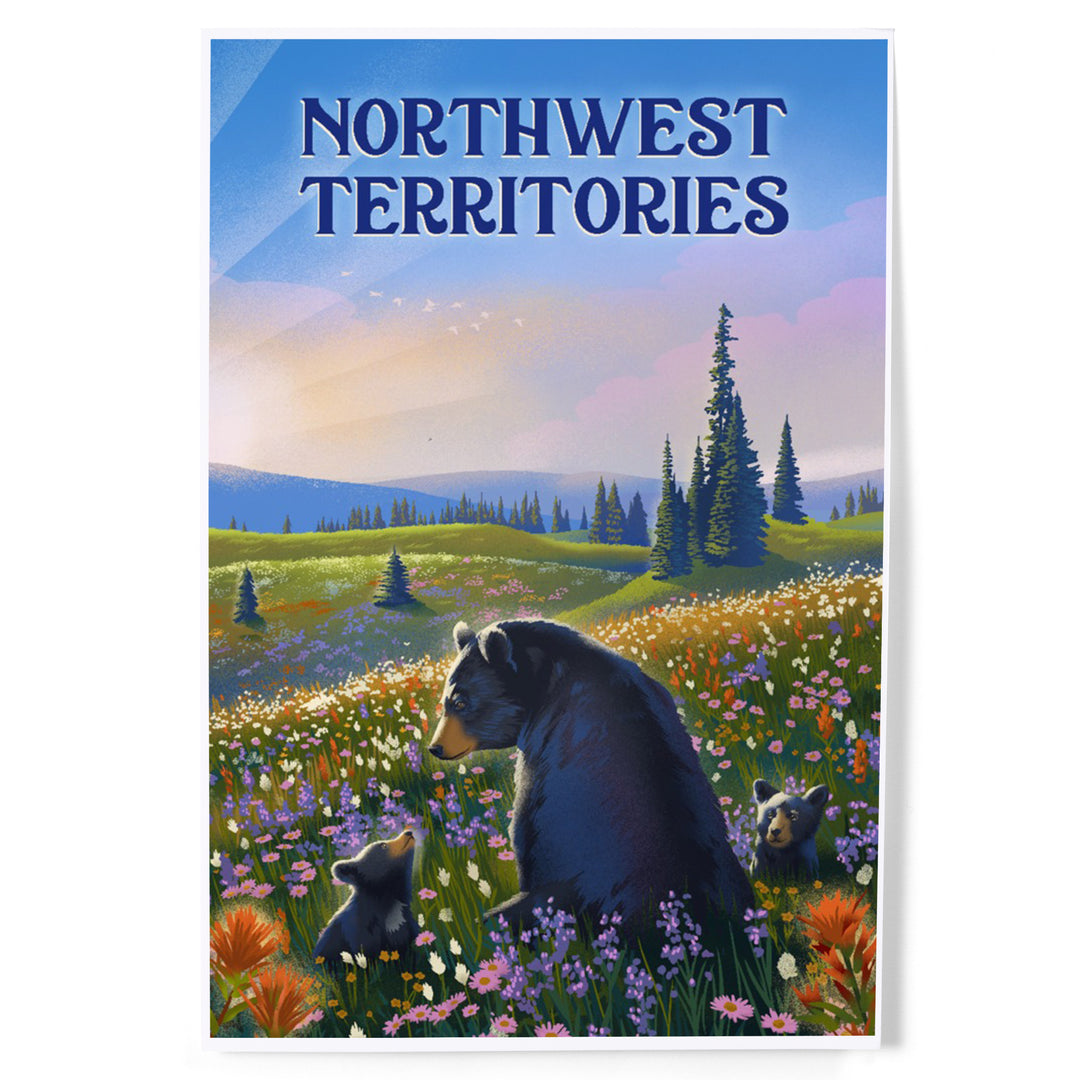 Northwest Territories, Lithograph, Bear Family in Field art prints, metal signs