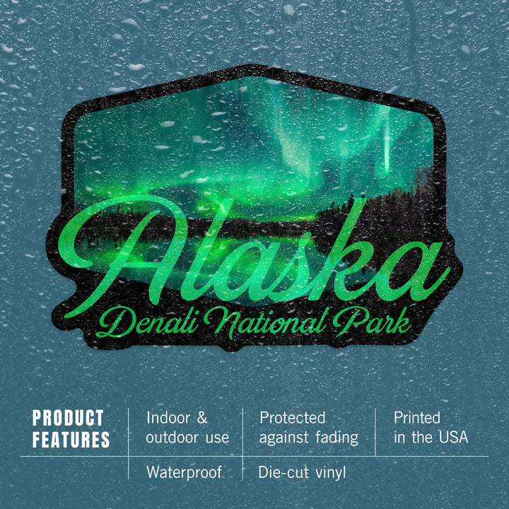 Denali National Park, Alaska, Northern Lights over Lake, Contour, Vinyl Sticker