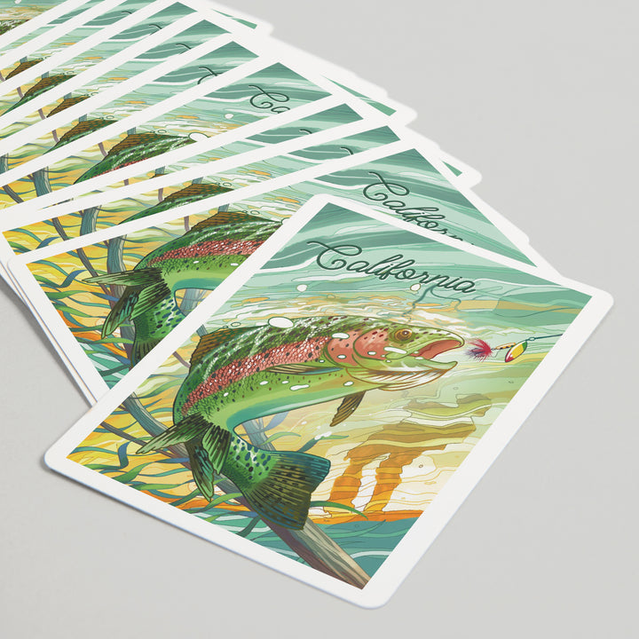 Playing Cards, California, Fishing, Underwater Trout, 52 Card Deck with Jokers in Box, Unique Art