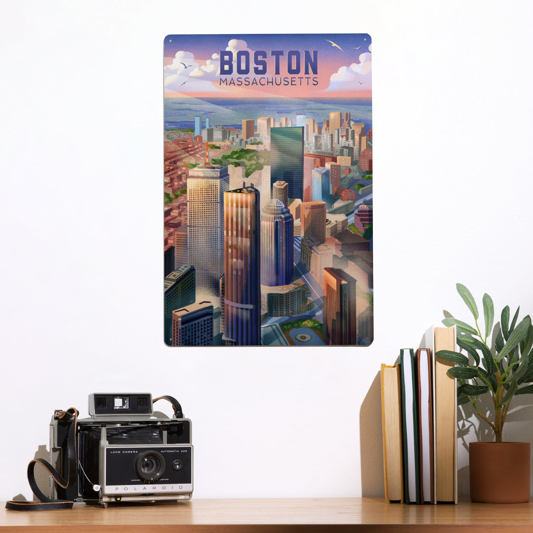 Boston, Massachusetts, Lithograph, City Series, Metal Signs