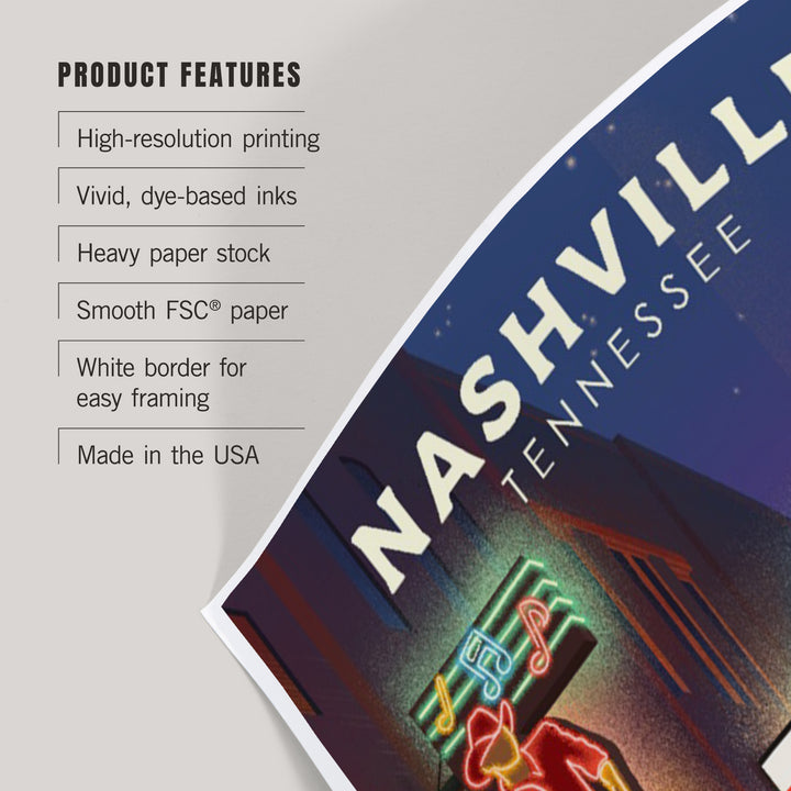 Nashville, Tennessee, Broadway Street Lithograph, Art & Giclee Prints