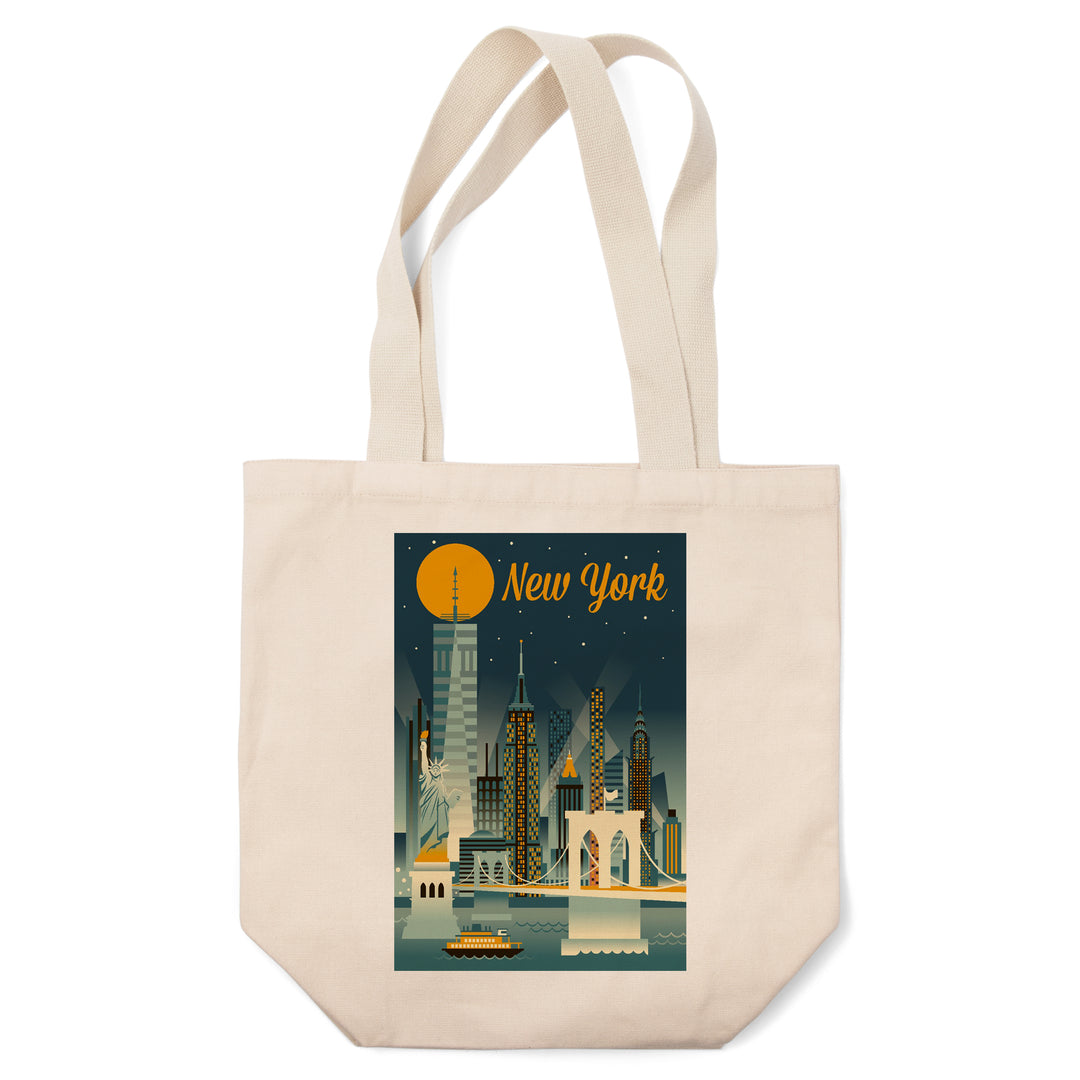 New York City, Retro Skyline Series, Lantern Press Artwork, Tote Bag