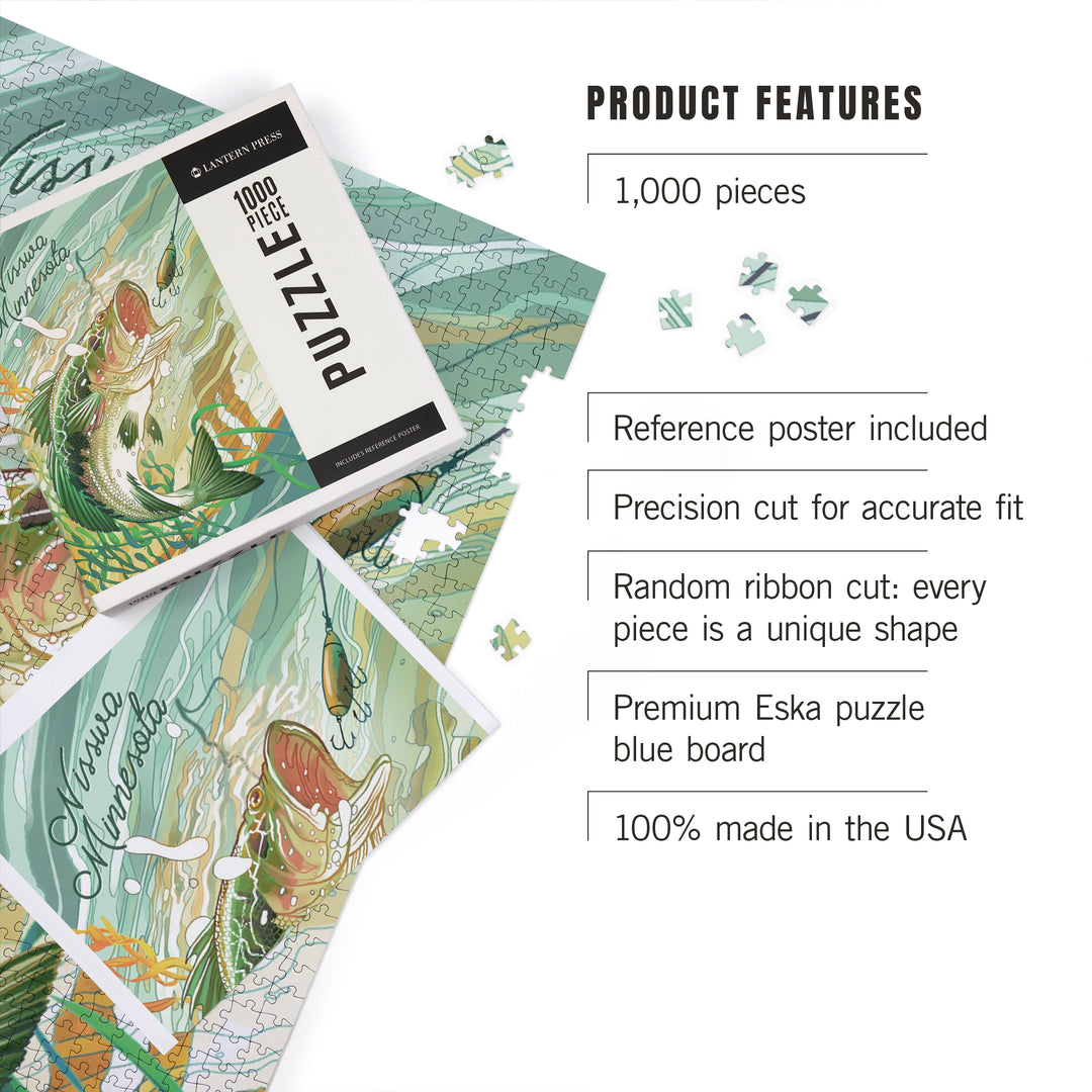 Nisswa, Minnesota, Fish All Day, Bass, 1000 Piece Jigsaw Puzzle