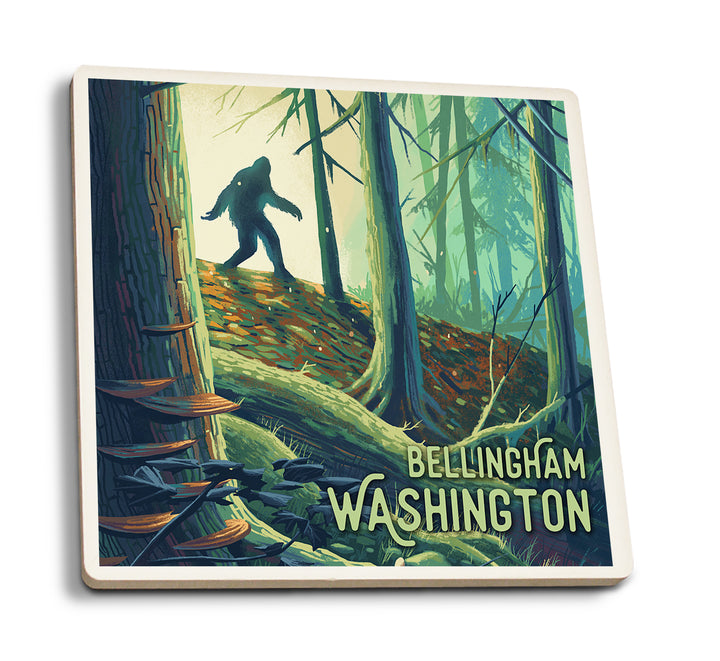 Bellingham, Washington, Wanderer, Bigfoot in Forest, Coaster Set
