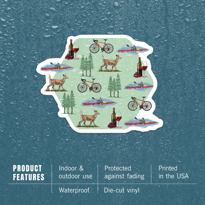 Wine, Bicycle, Deer, Kayak Pattern, Contour, Vinyl Sticker