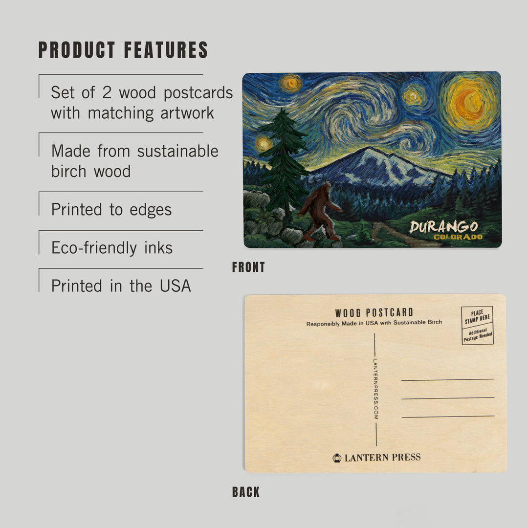 Durango, Colorado, Bigfoot, Starry Night, Wood Sign and Postcards