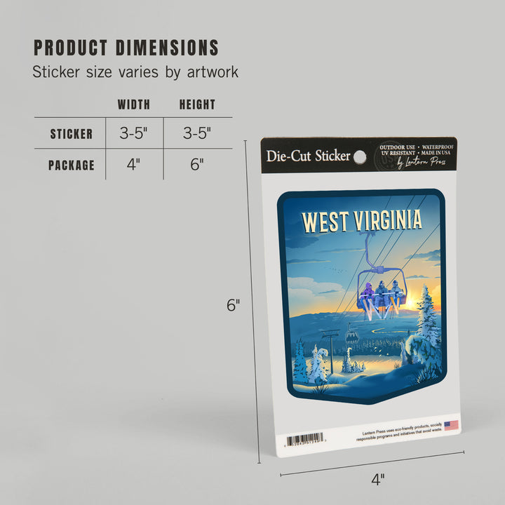 West Virginia, Lithograph, Chairlift, Vinyl Sticker