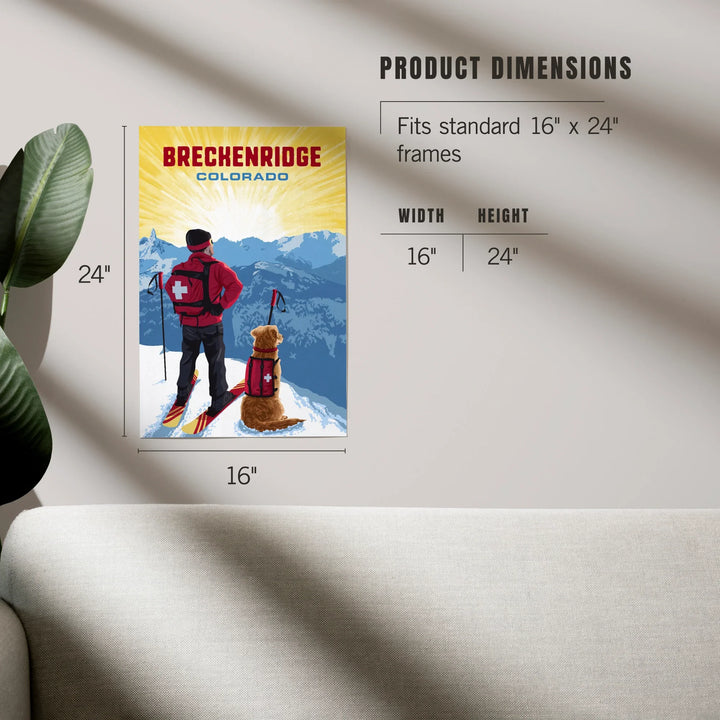 Breckenridge, Colorado, Painterly, Ski Patrol with Avalanche Dog, Art & Giclee Prints