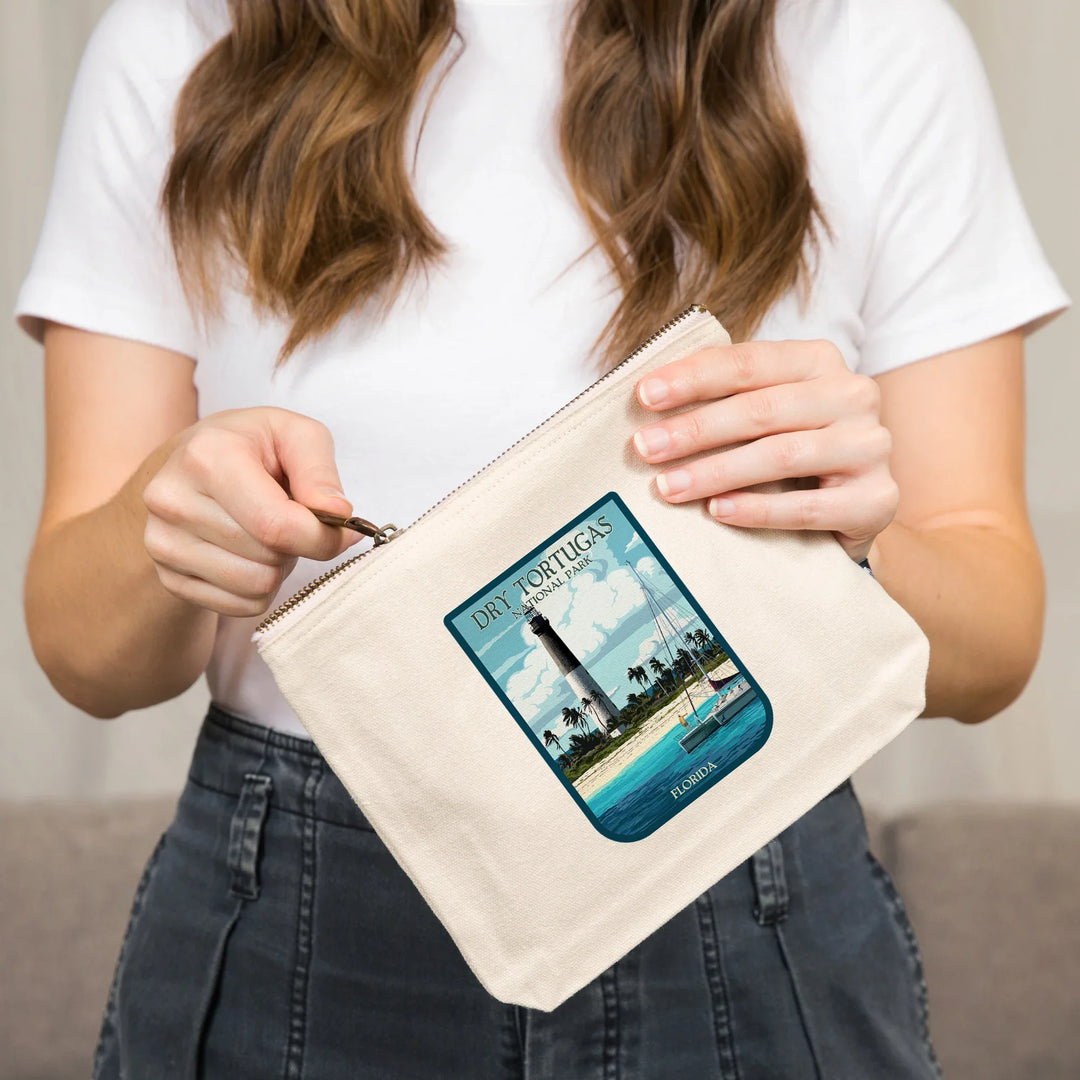 Dry Tortugas National Park, Florida, Lighthouse, Painterly, Organic Cotton Zipper Pouch, Go Bag