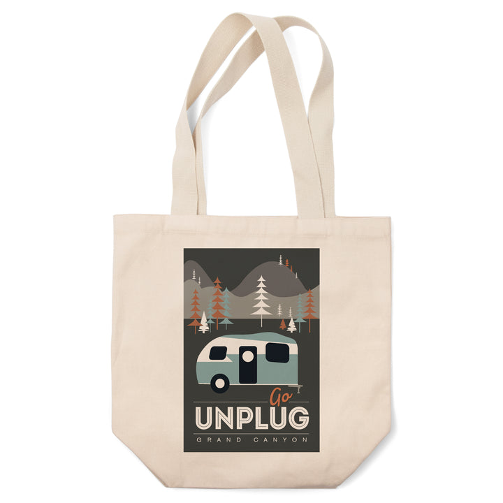 Grand Canyon National Park, Arizona, Go Unplug (Retro Camper), Vector Style, Tote Bag