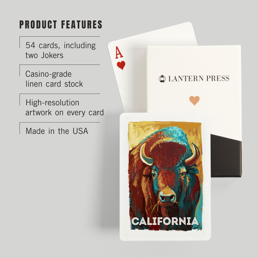 Playing Cards, California, Vivid, Bison, 52 Card Deck with Jokers in Box, Unique Art
