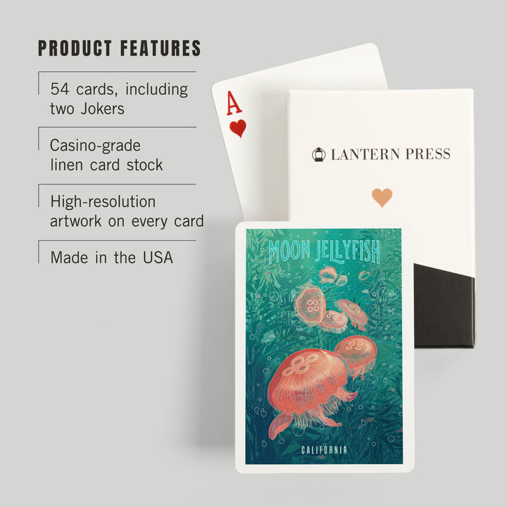 Playing Cards, California, Fluid Linework, Moon Jelly fish, 52 Card Deck with Jokers in Box, Unique Art