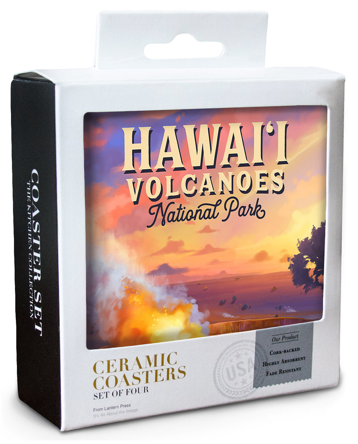 Hawai‘i Volcanoes National Park, Hawaii, Oil Painting, Coaster Set