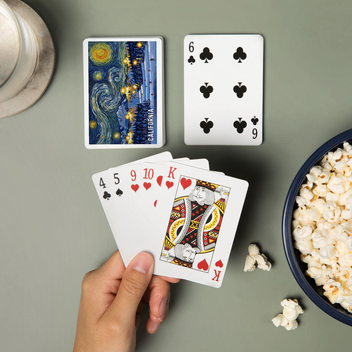 Playing Cards, California, Starry Night, Ski Resort, 52 Card Deck with Jokers in Box, Unique Art