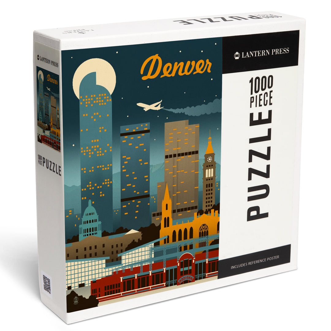 Denver, Colorado, Retro Skyline Classic Series, Jigsaw Puzzle