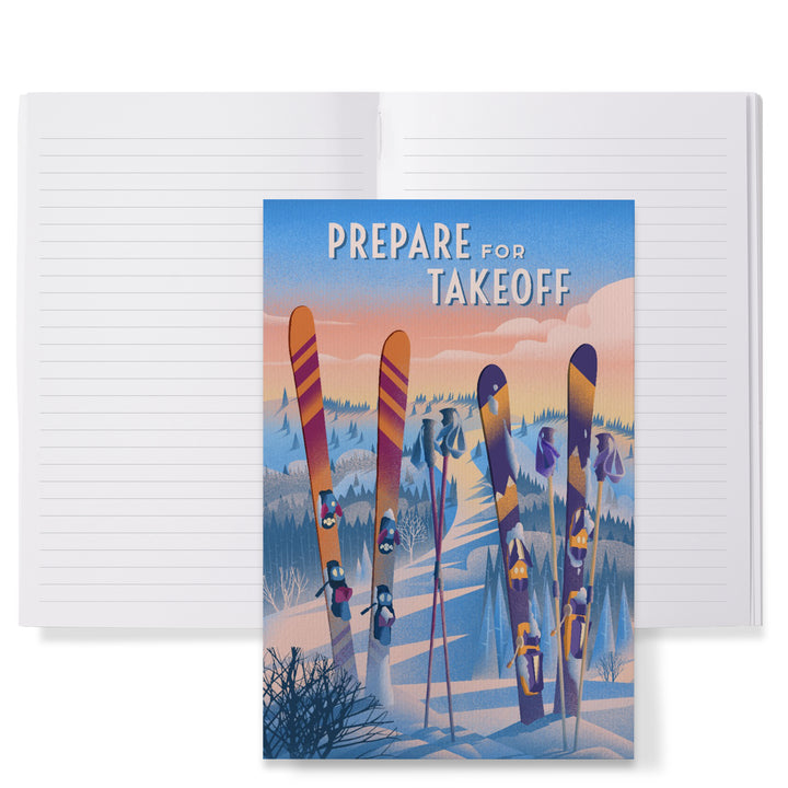 Lined 6x9 Journal, Prepare for Takeoff, Skis In Snowbank, Lay Flat, 193 Pages, FSC paper