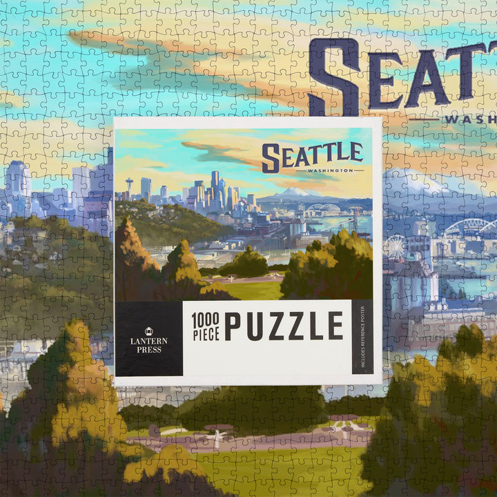Seattle, Washington, Skyline, Oil Painting, Jigsaw Puzzle