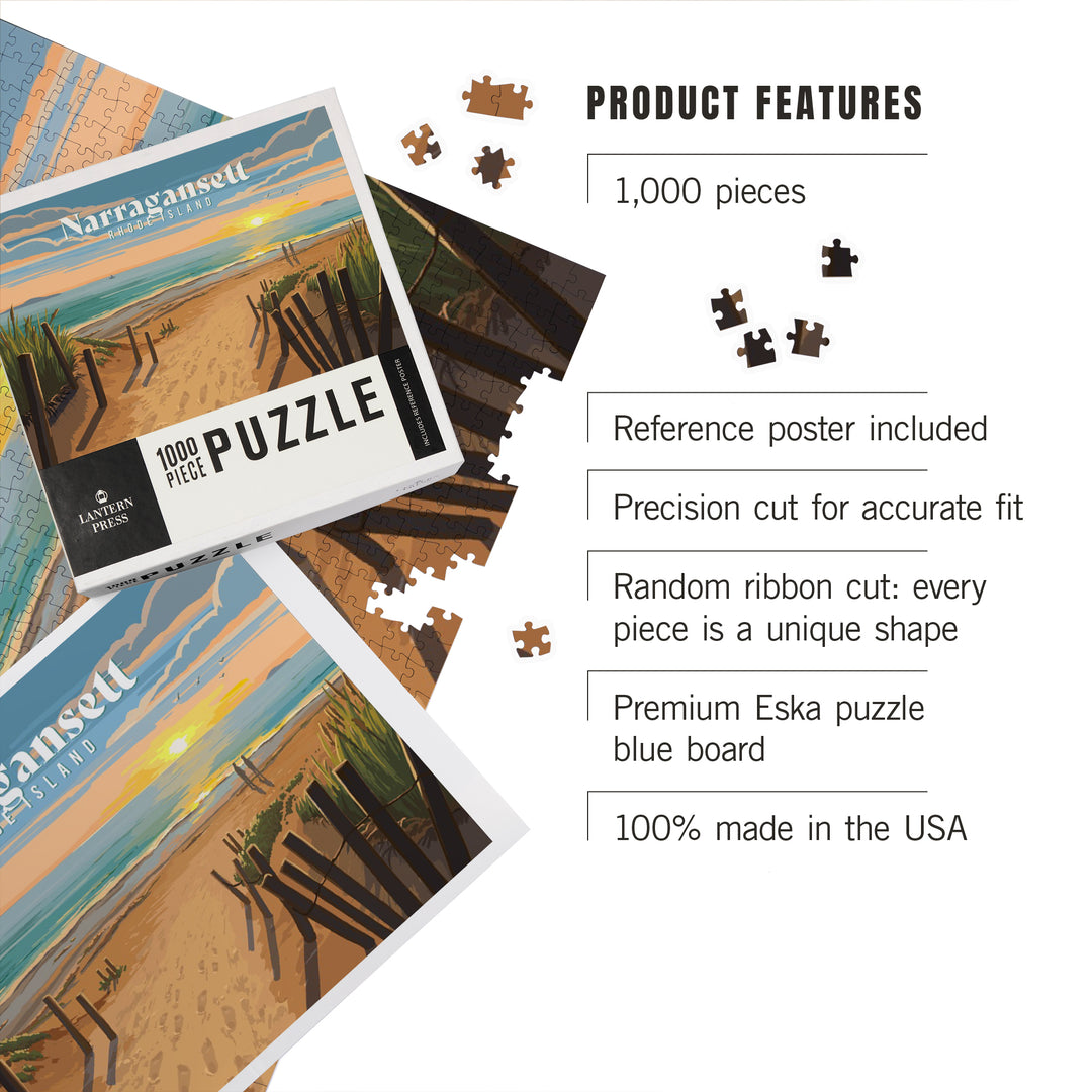 Narragansett, Rhode Island, Painterly, Sand Soul Sun, Beach Path, 1000 Piece Jigsaw Puzzle