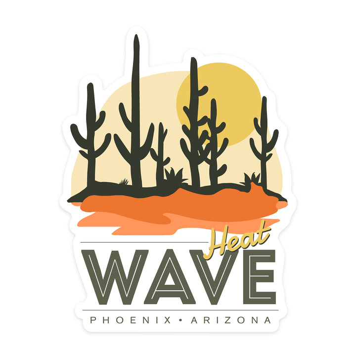 Phoenix, Arizona, Heat Wave, Desert Scene, Vector, Contour, Lantern Press Artwork, Vinyl Sticker